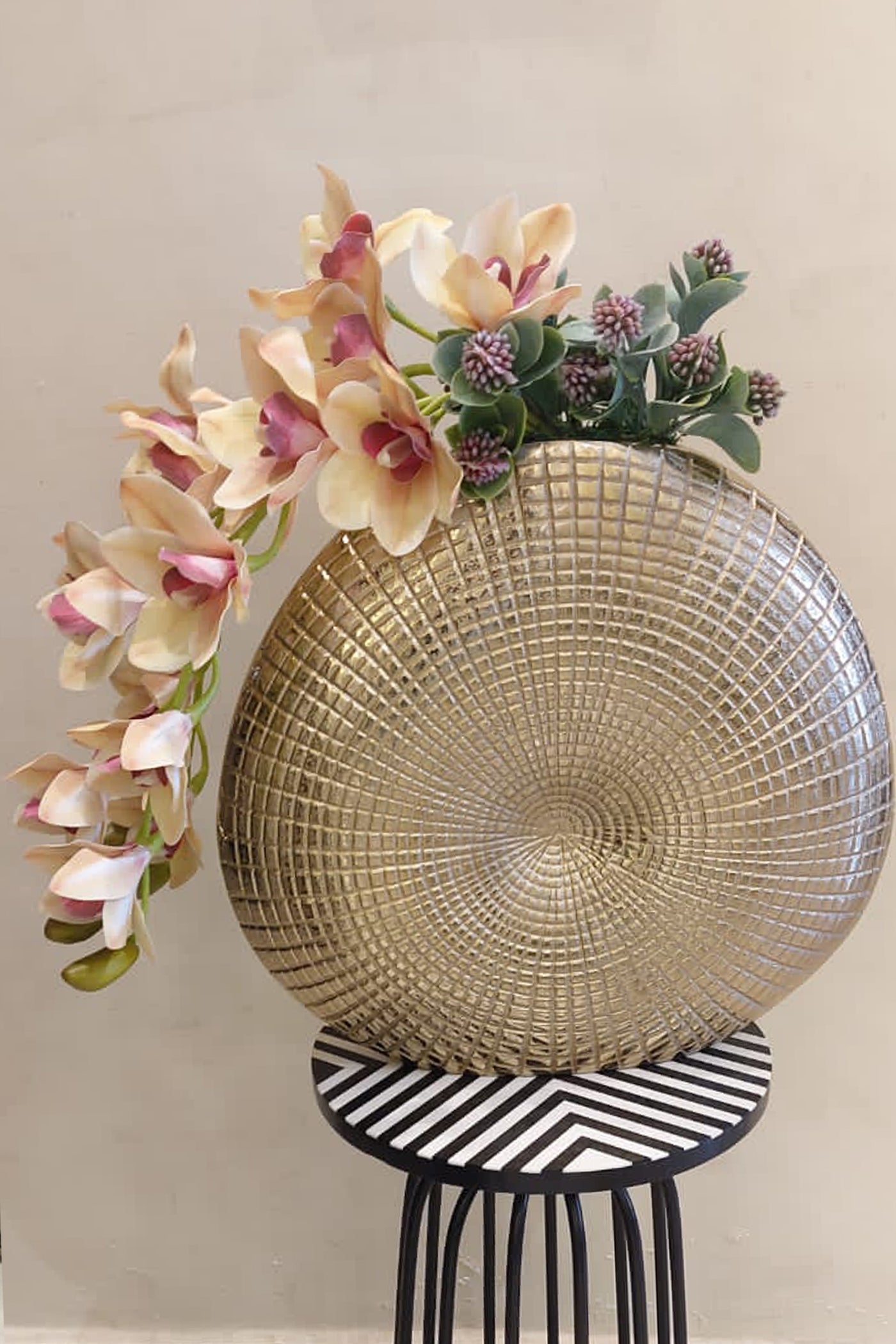 First blush - Orchid flower stick in metal pot
