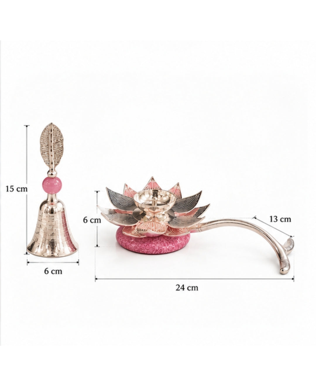 Lotus Hand Aarti Diya & Pooja Bell Gift Set – Lilac Pink Accents