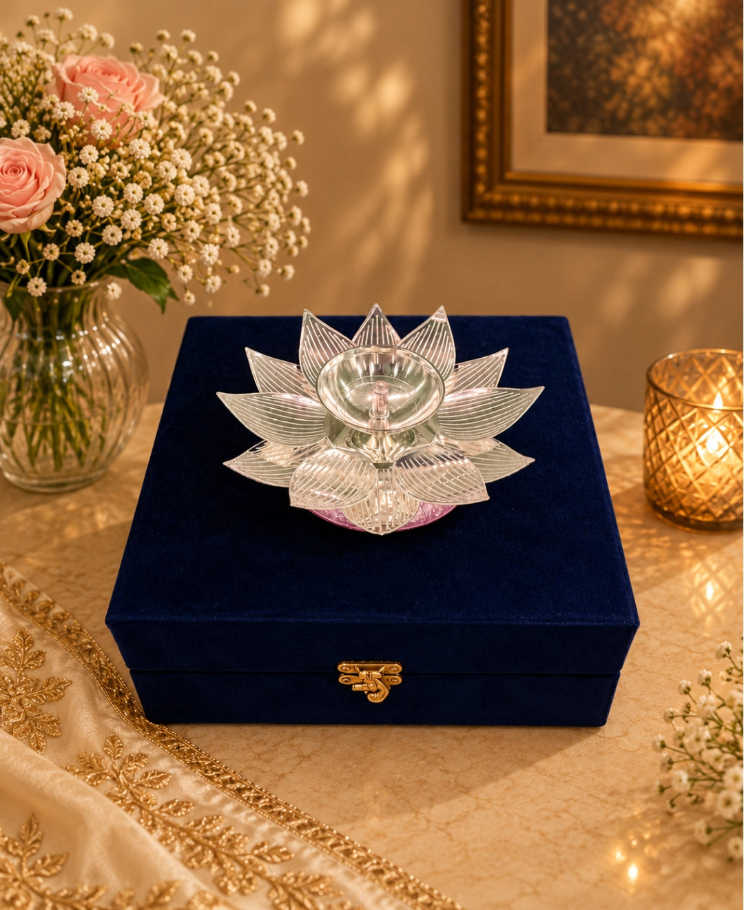 Kamal Jyoti Diya with Gift Box – lilac pink Base