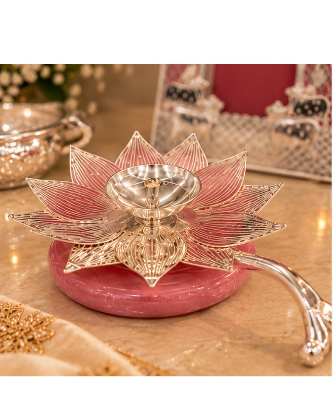 Silver Pooja & Décor Gift Hamper – Set of 4 with Lilac Pink Accents