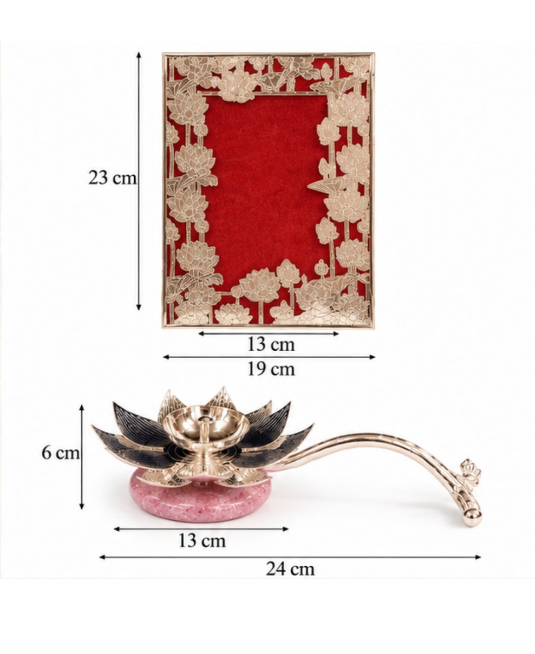 Silver Lotus Hand Aarti Lamp & Photo Frame Gift Set – Lilac Pink Base
