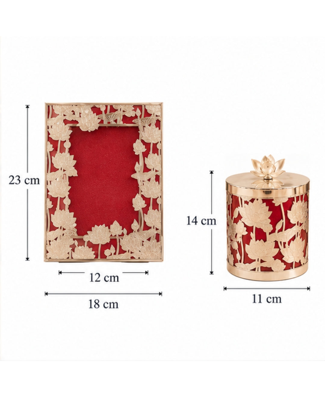 Silver Floral Cut-Work Jar & Photo Frame Gift Set of 3 – Red
