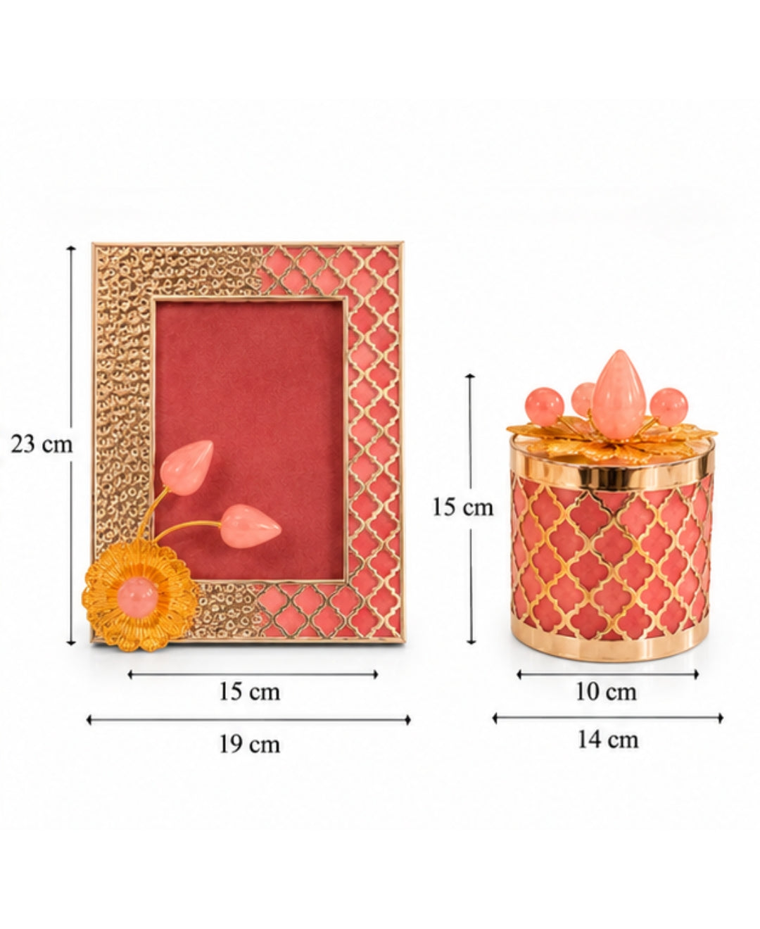Silver Jaali Jar & Photo Frame Gift Set of 3 – Rose Pink