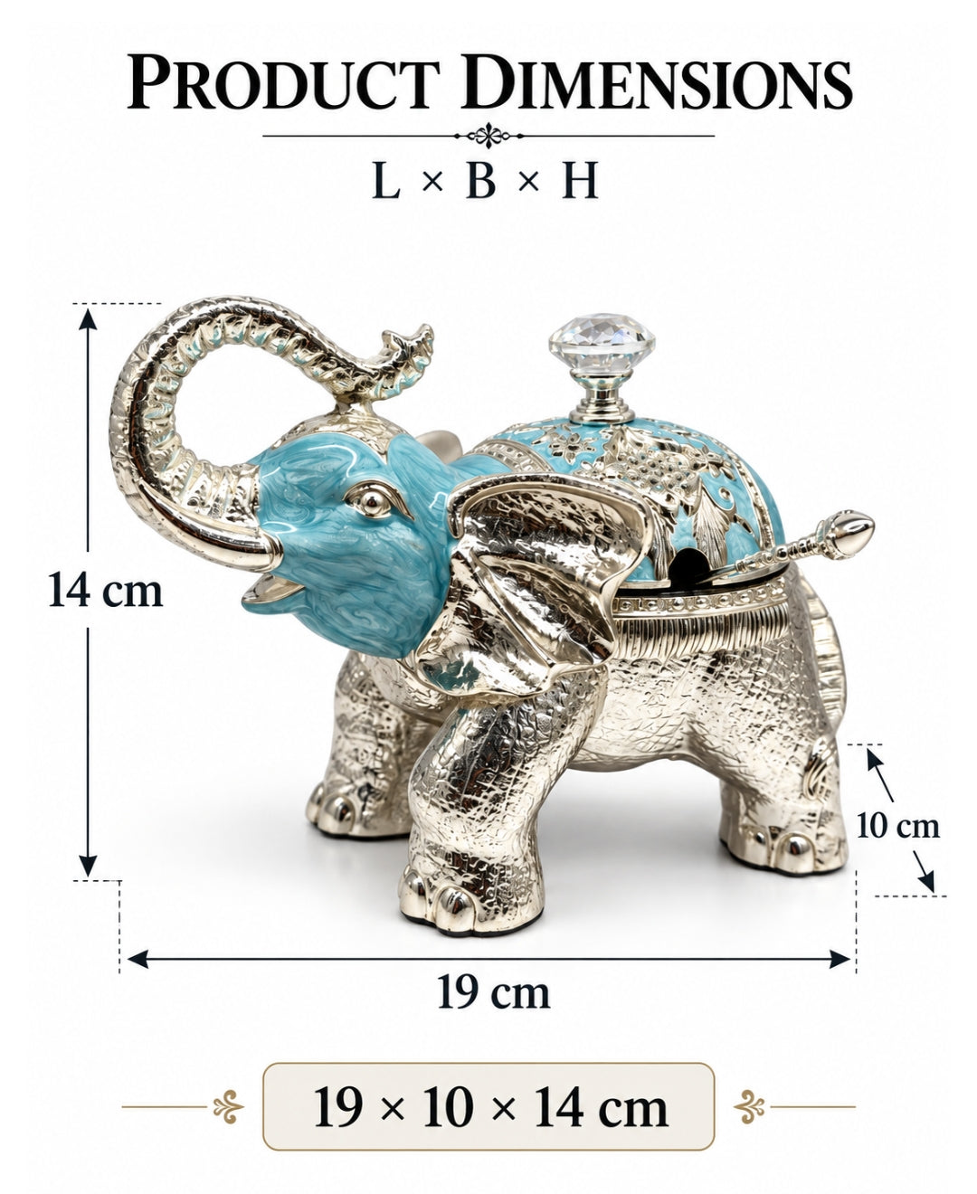 German Silver Elephant Trinket Box – Sky Blue Enamel