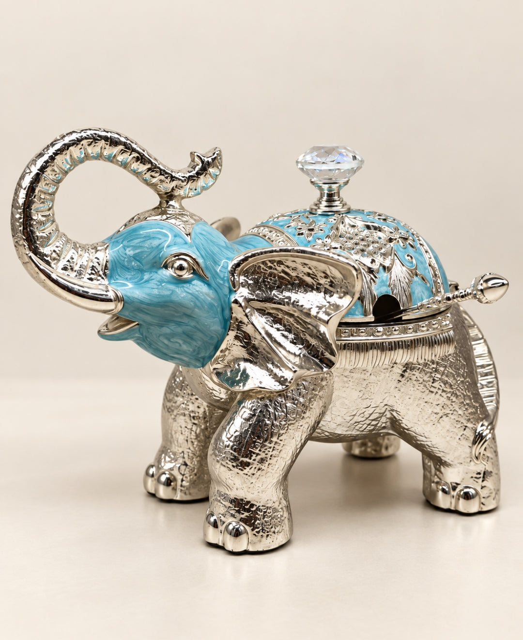 German Silver Elephant Trinket Box – Sky Blue Enamel