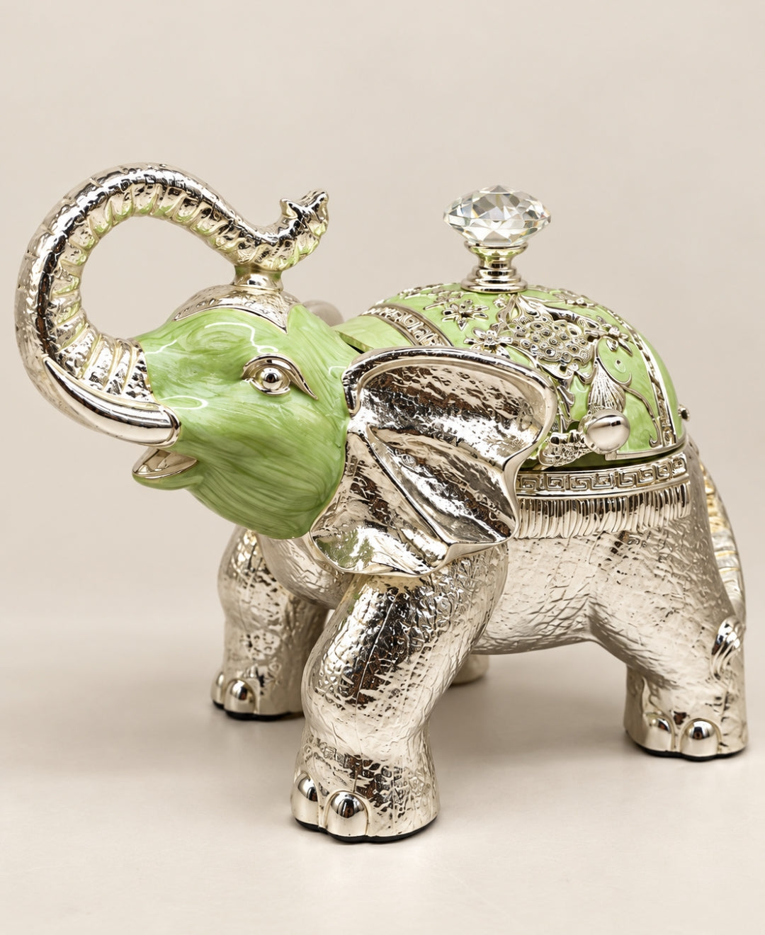 German Silver Elephant Trinket Box - Mint Green Enamel