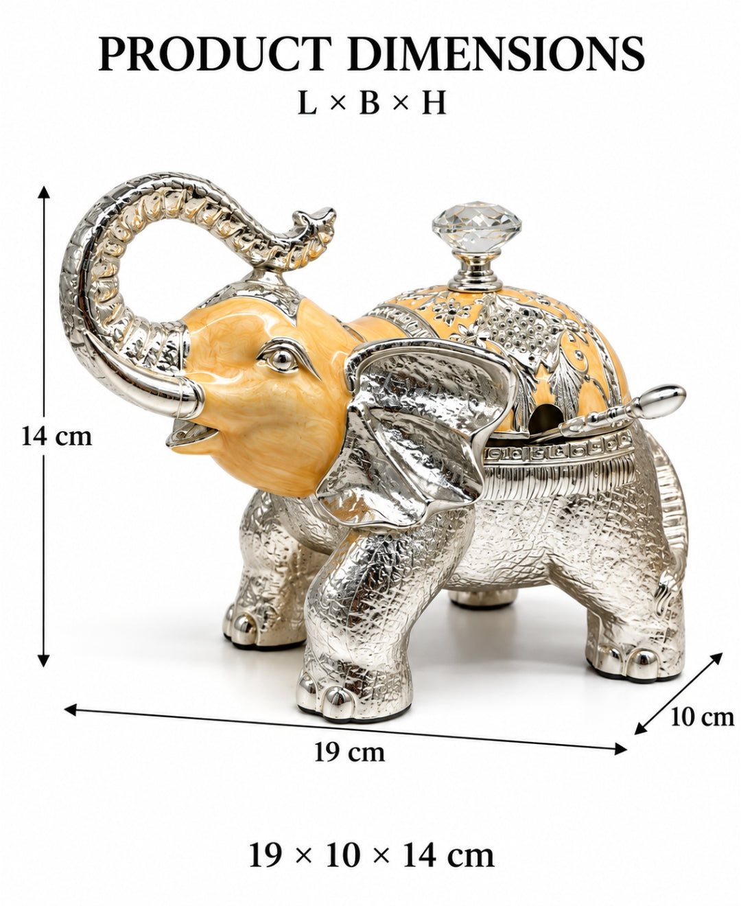 German Silver Elephant Trinket Box - Saffron Orange Enamel