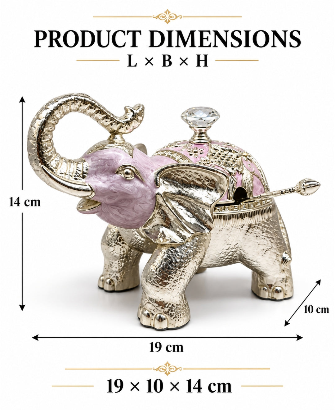 German Silver Elephant Trinket Box - Lilac Pink Enamel
