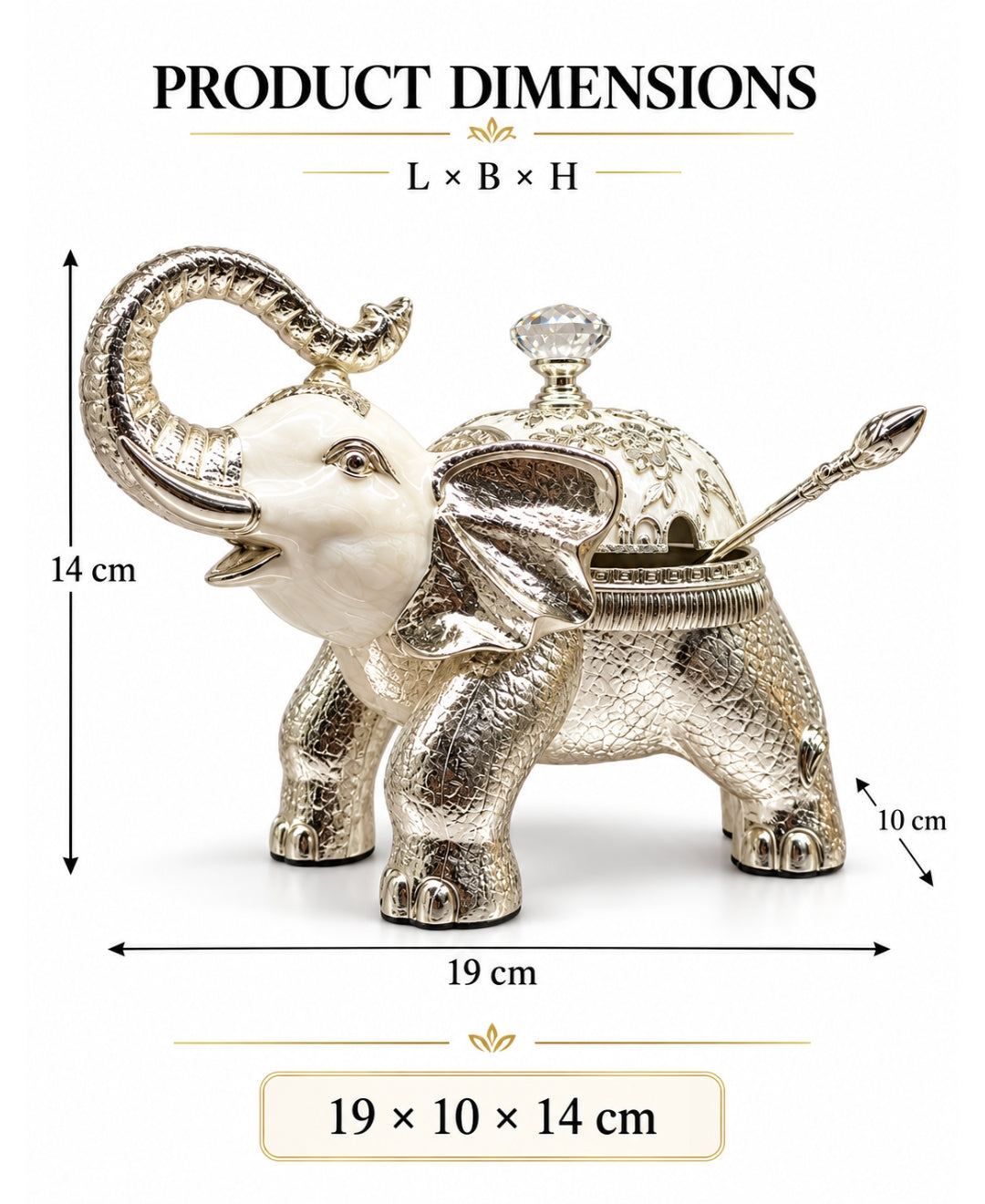 German Silver Elephant Trinket Box - Pearl White Enamel
