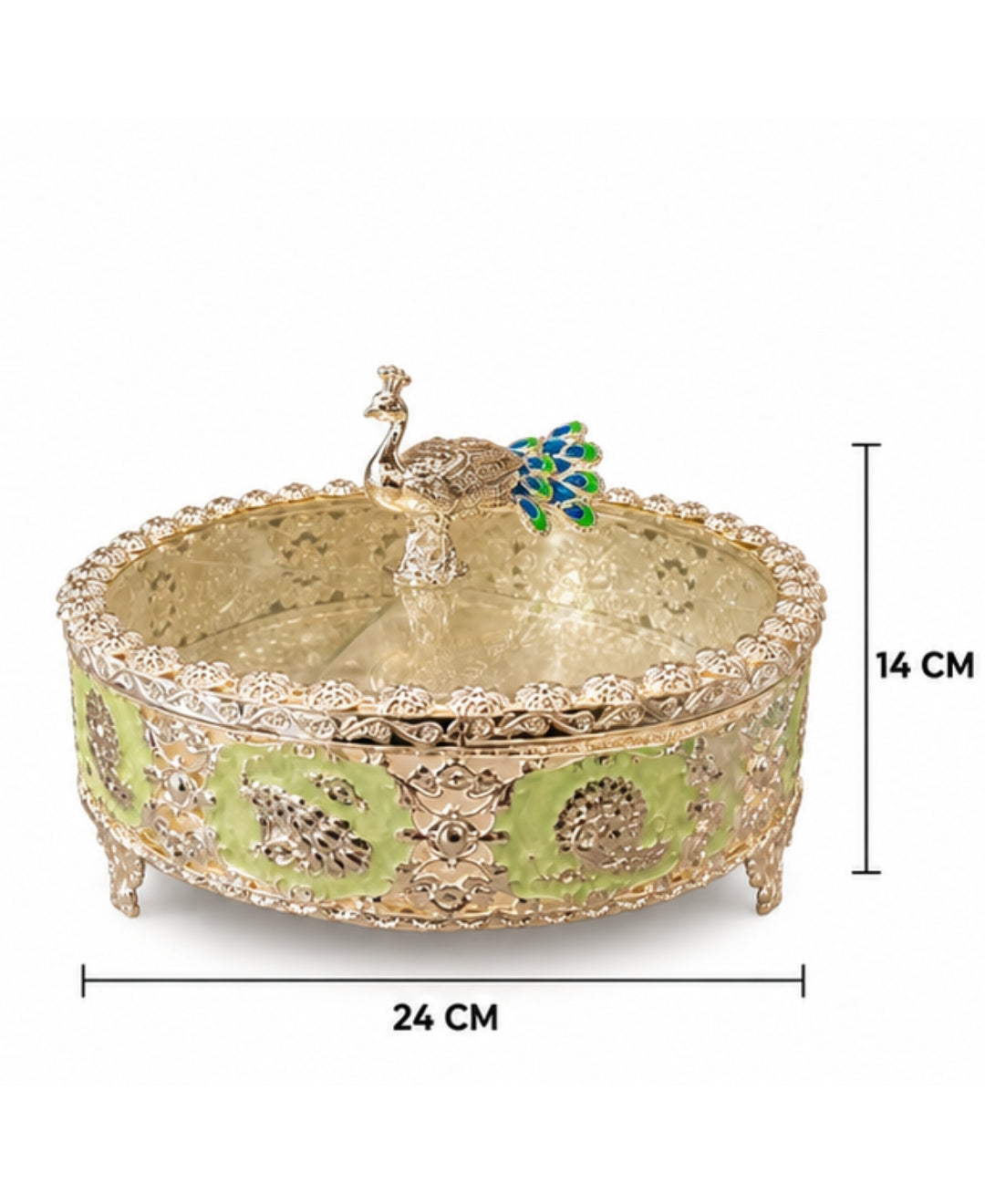 German Silver Peacock Dry Fruit Box - Mint Green Enamel