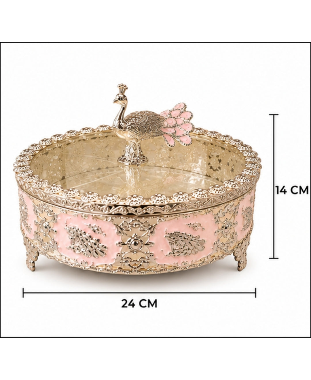 German Silver Peacock Dry Fruit Box – lilac pink Enamel