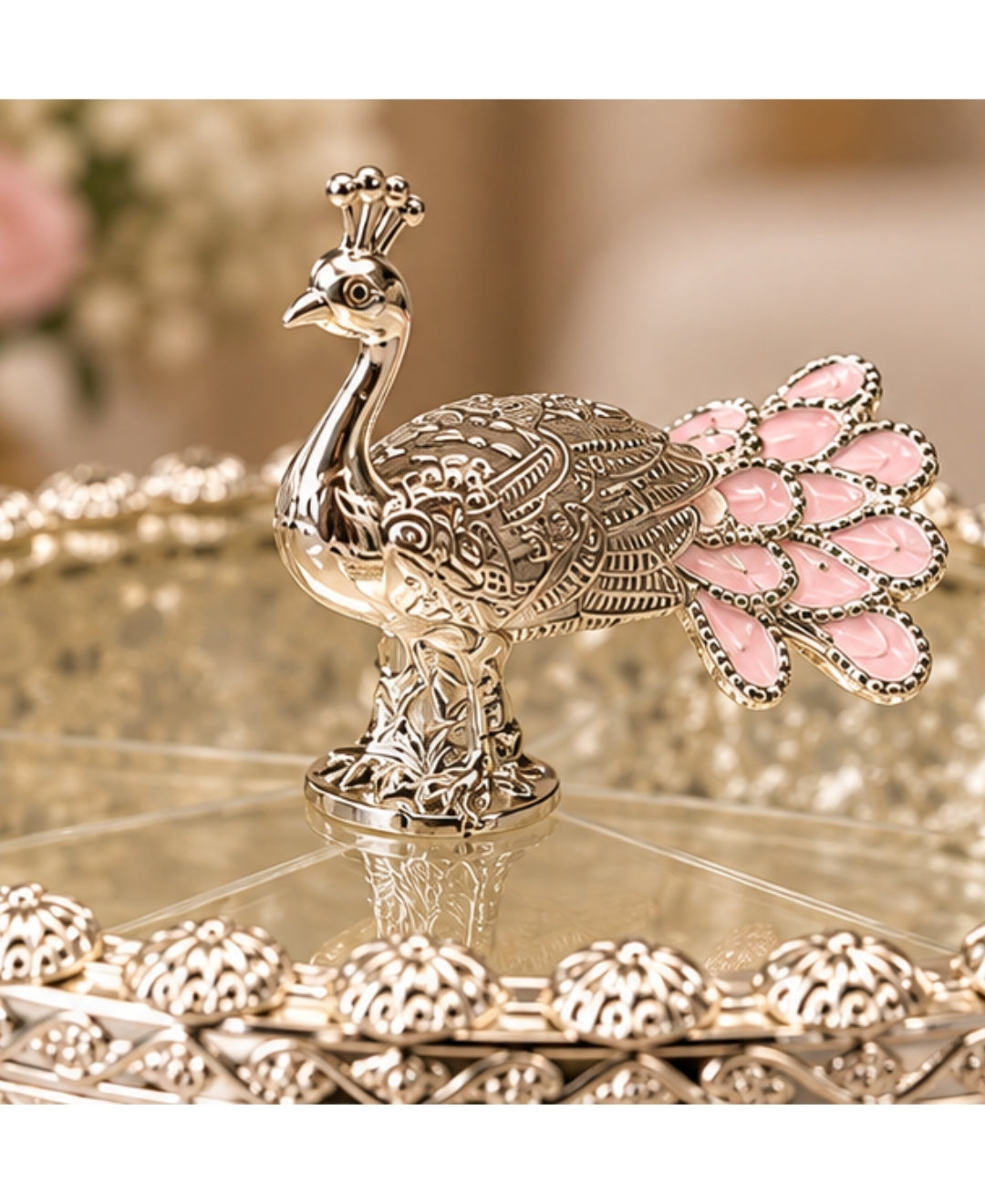 German Silver Peacock Dry Fruit Box – lilac pink Enamel