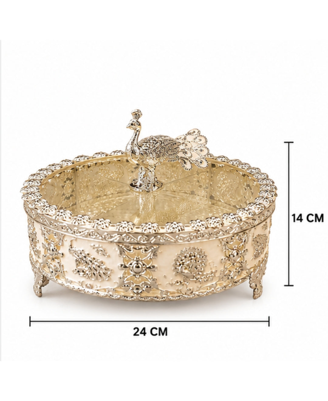 German Silver Peacock Dry Fruit Box - Pearl White Enamel