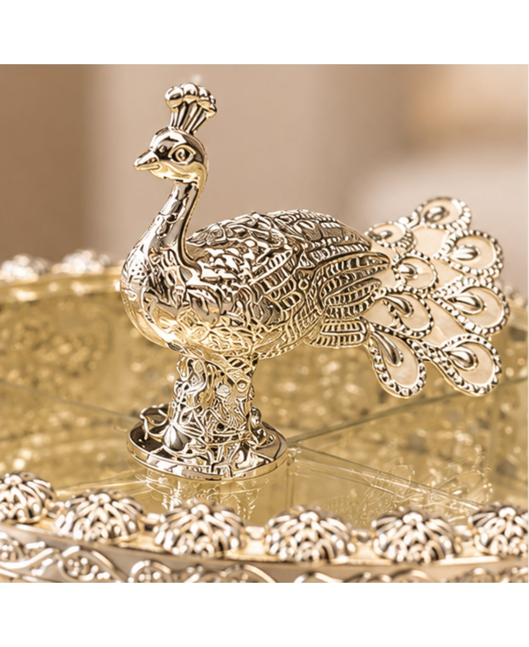German Silver Peacock Dry Fruit Box - Pearl White Enamel