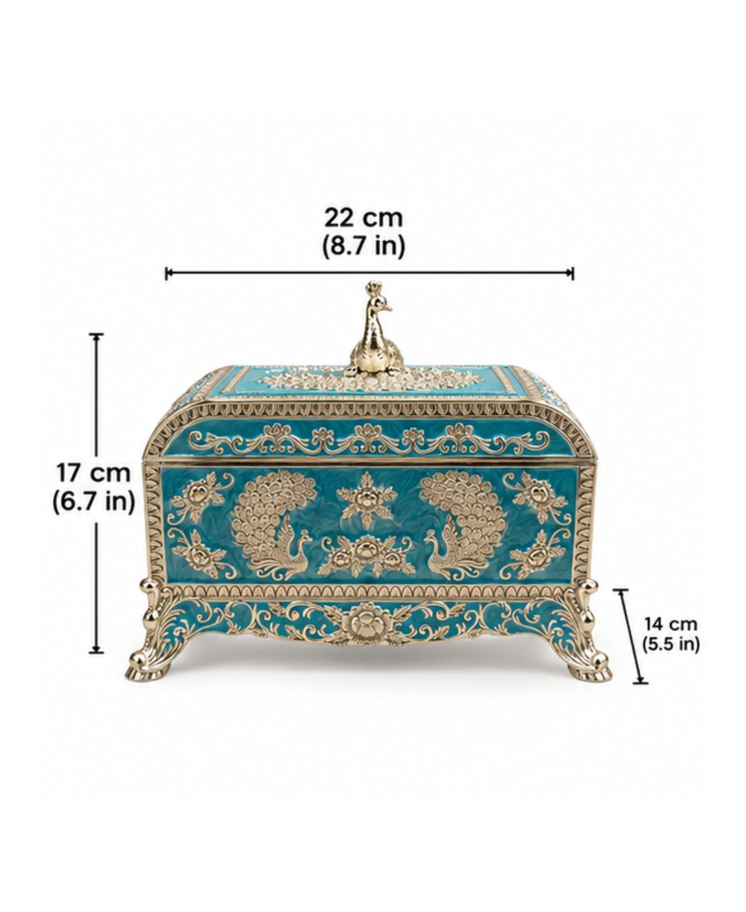 German Silver Peacock Jewellery Box – Sky Blue Enamel