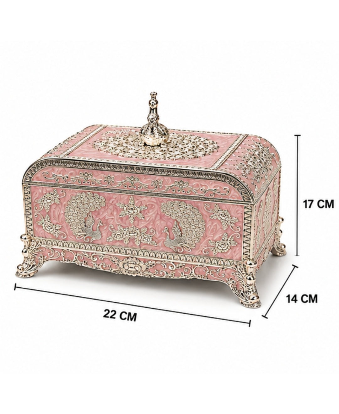 German Silver Peacock Jewellery Box –  Lilac pink Enamel