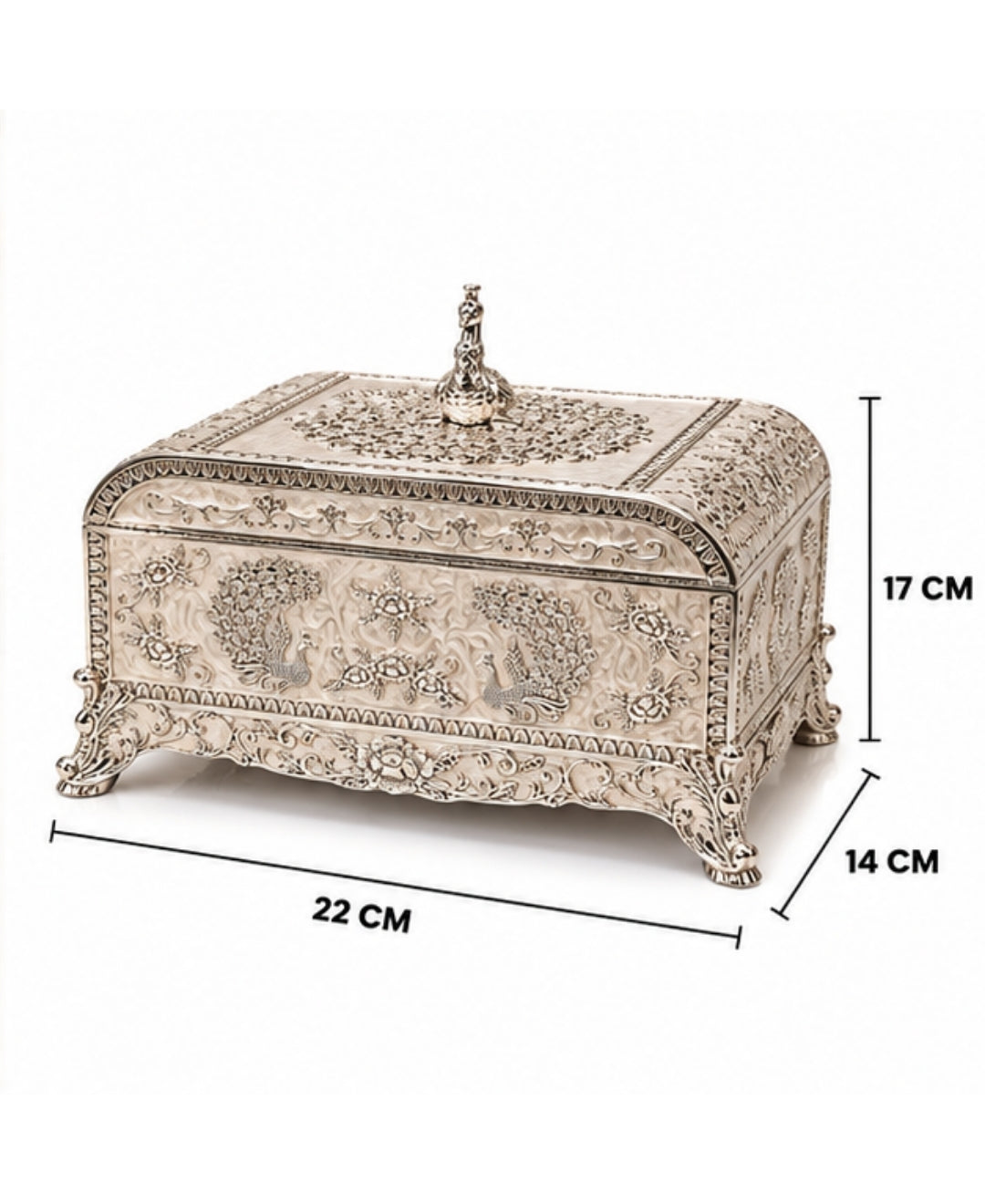 German Silver Peacock Jewellery Box – Pearl White Enamel