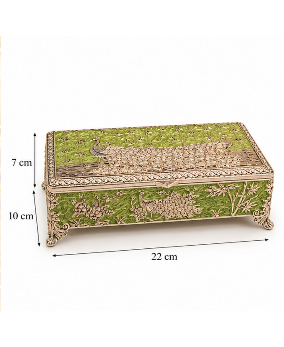 German Silver Shahi Mayur Rectangular Box – Enamel Work (Available in Turquoise Blue, Mint Green, Pearl White & Saffron Orange)