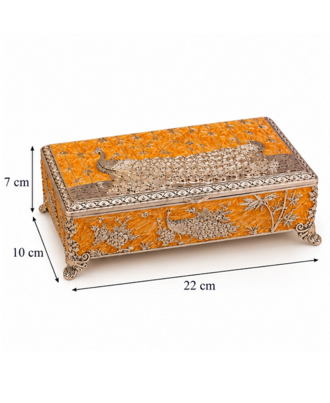 German Silver Shahi Mayur Rectangular Box – Enamel Work (Available in Turquoise Blue, Mint Green, Pearl White & Saffron Orange)