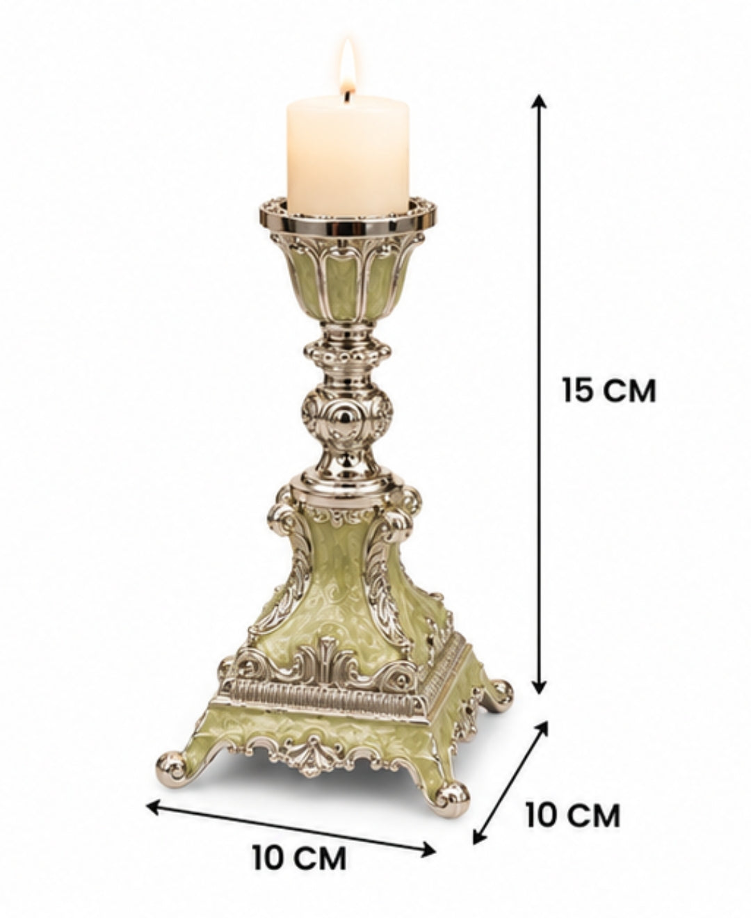 German Silver Candle Stand Set of 2 – Mint Green Enamel