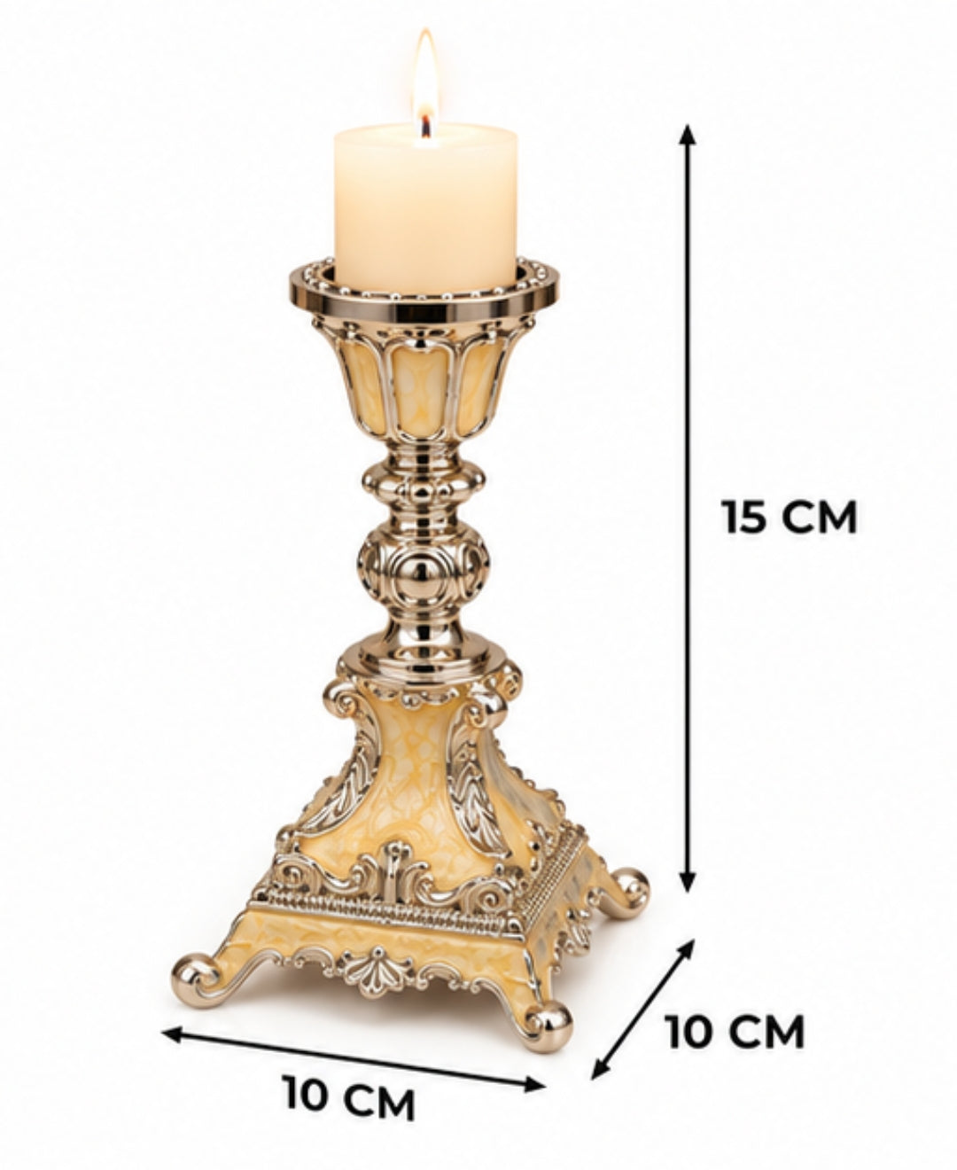 German Silver Candle Stand Set of 2 – Saffron Orange Enamel