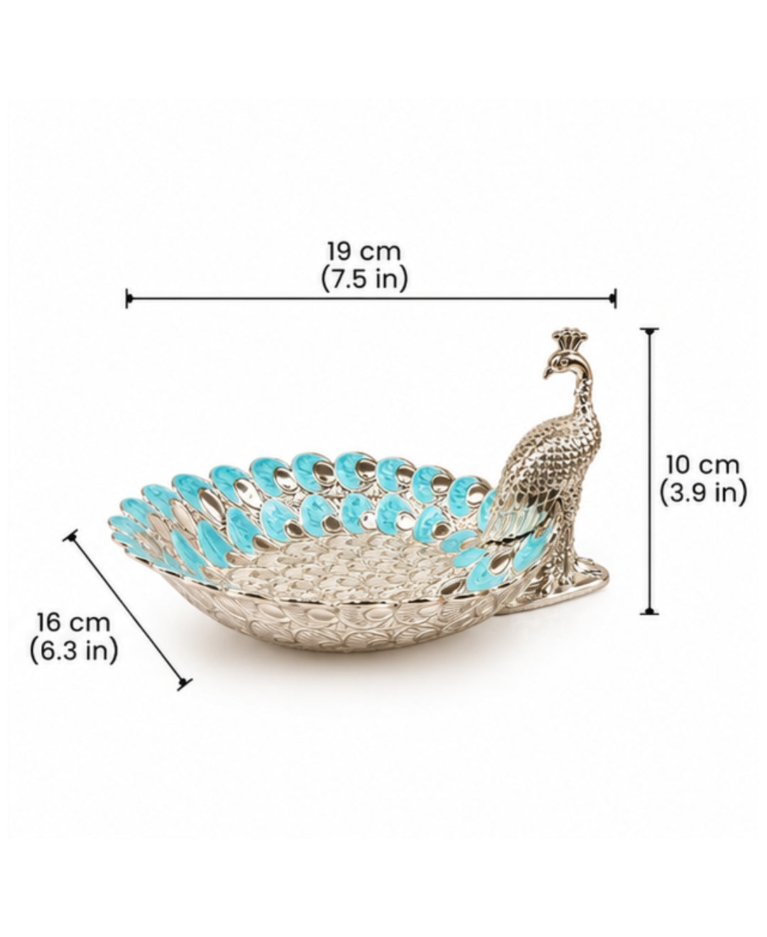 German Silver Peacock Platter – Sky Blue Enamel