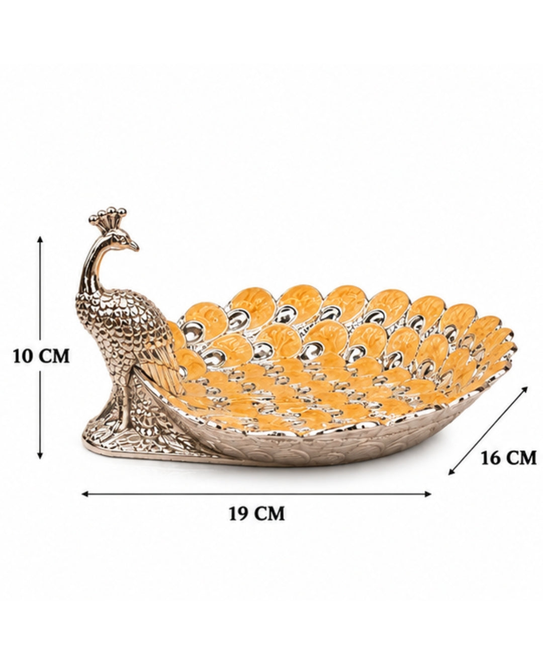 German Silver Peacock Platter – Saffron Orange Enamel
