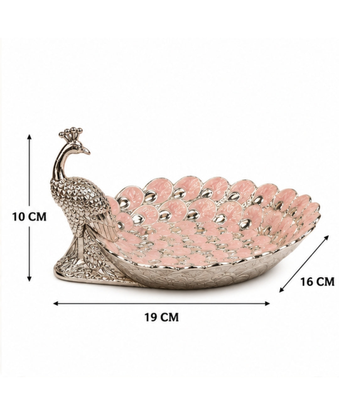 German Silver Peacock Platter – Lilac Pink Enamel