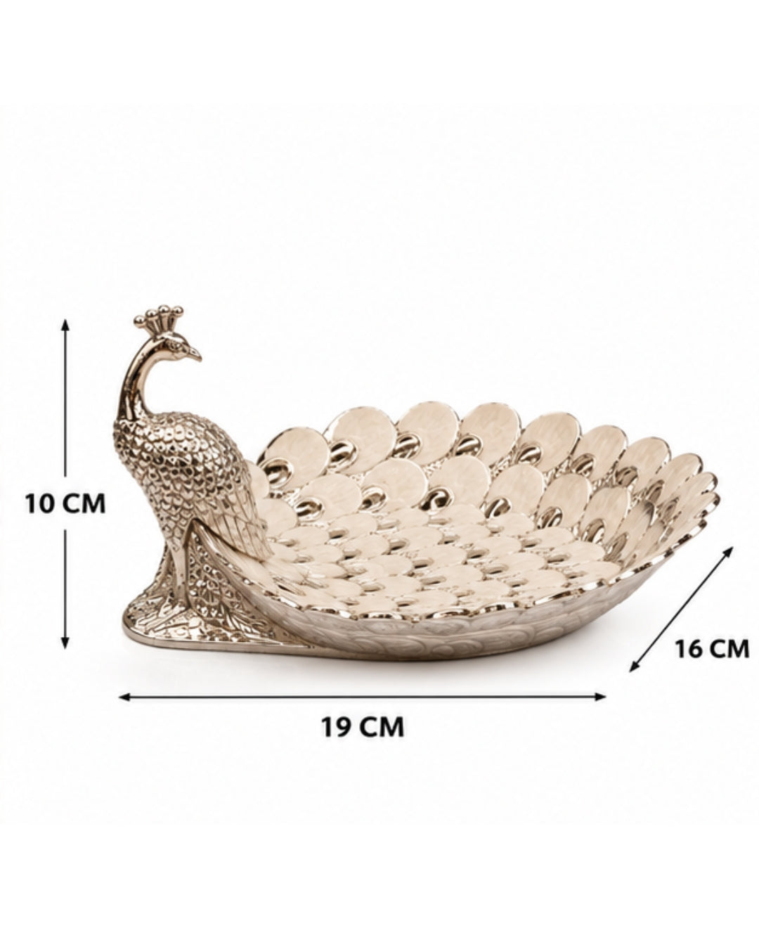 German Silver Peacock Platter – Pearl White Enamel