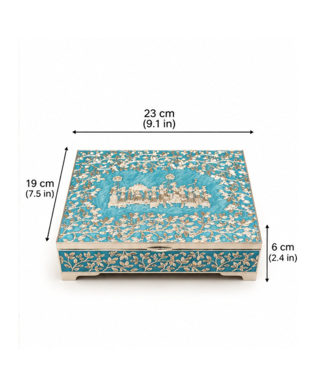 German Silver Gulbahar Baraat Box – Sky Blue Enamel