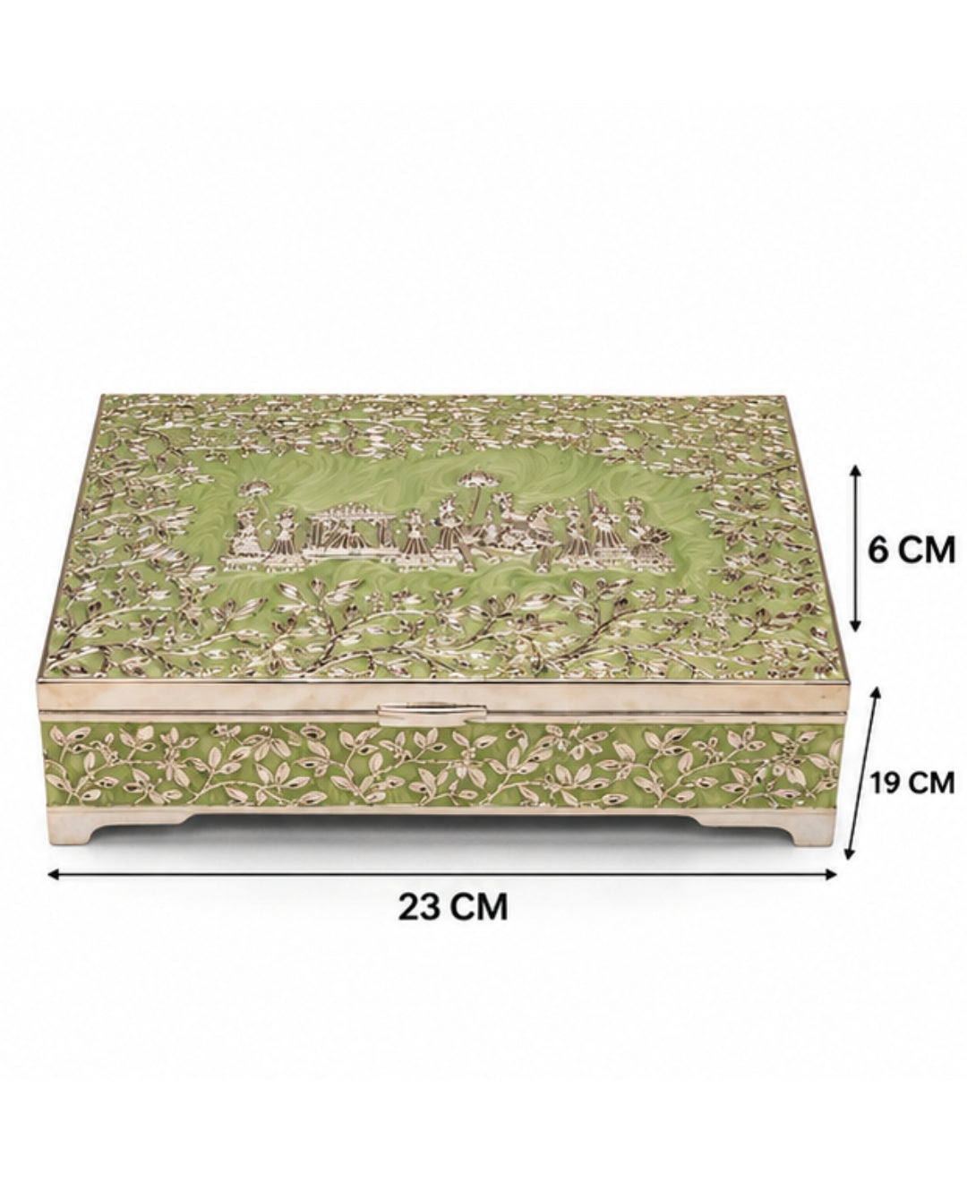 German Silver Gulbahar Baraat Box – Mint Green Enamel