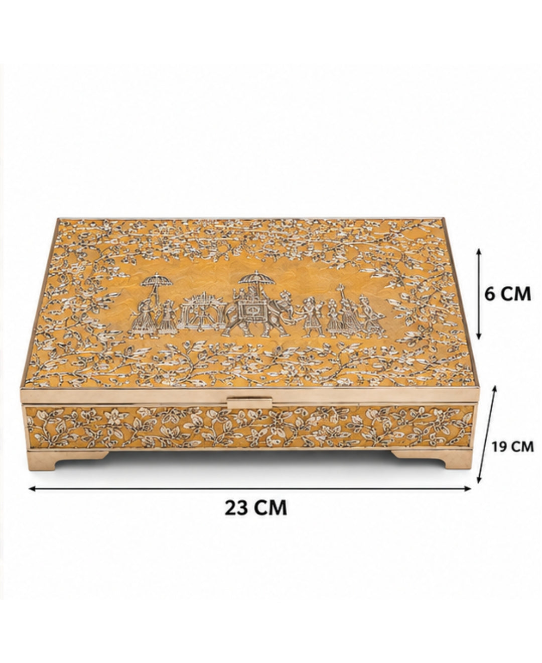 German Silver Gulbahar Baraat Box – Saffron Orange Enamel