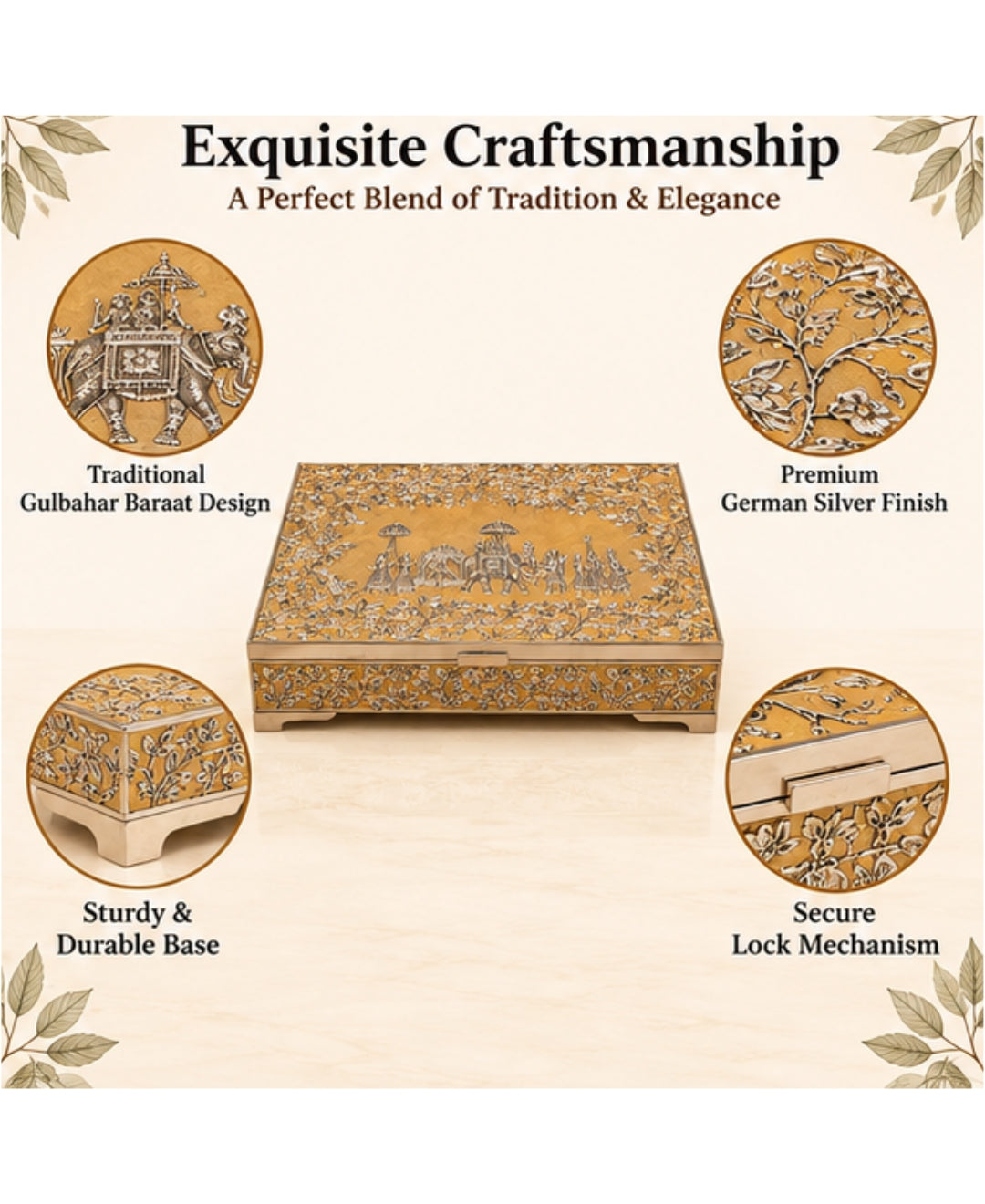 German Silver Gulbahar Baraat Box – Saffron Orange Enamel