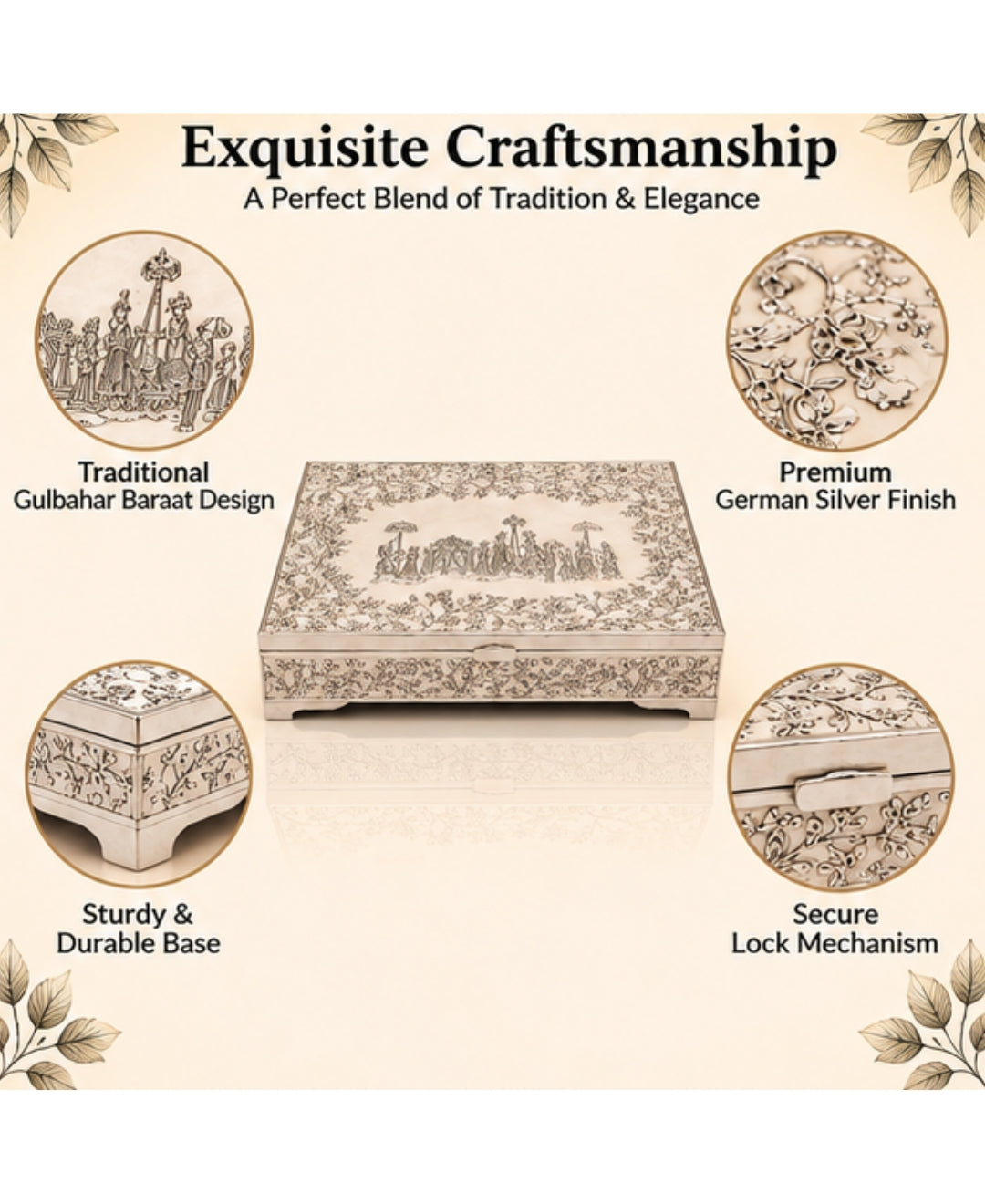 German Silver Gulbahar Baraat Box – Pearl White Enamel