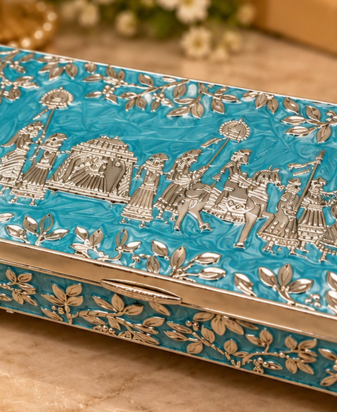 German Silver Royal Procession Box – Sky Blue Enamel
