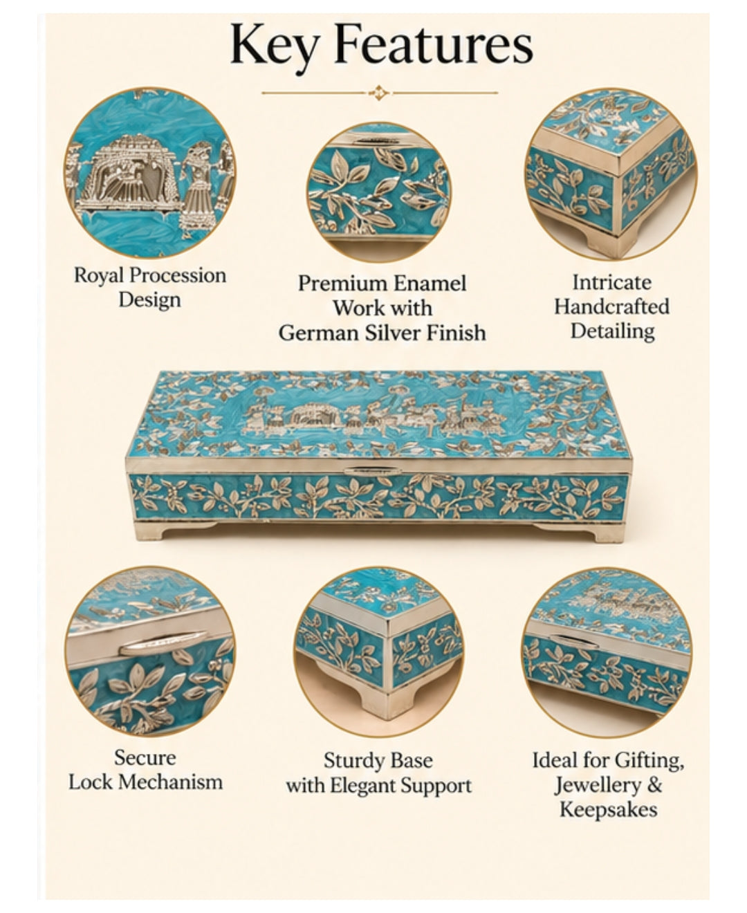 German Silver Royal Procession Box – Sky Blue Enamel