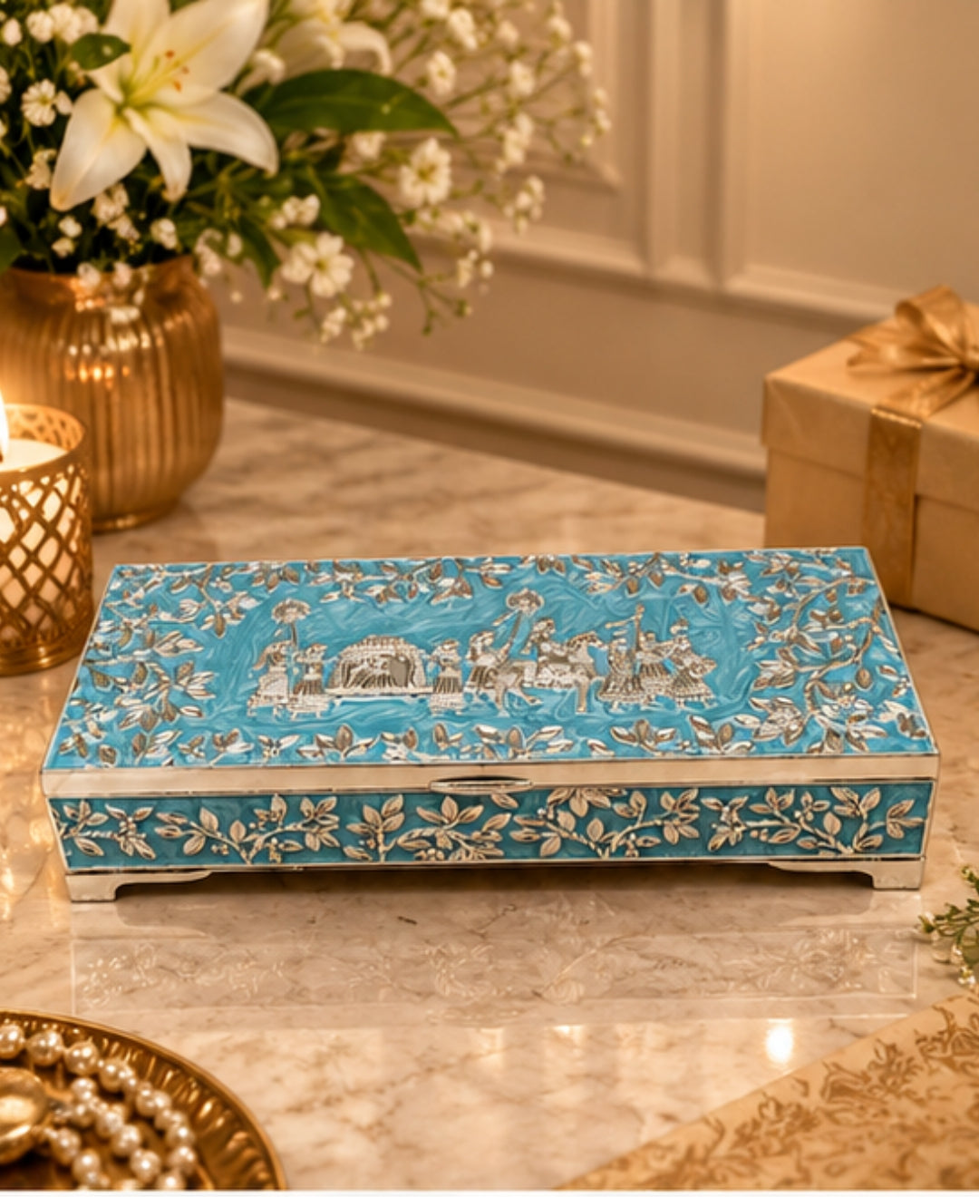 German Silver Royal Procession Box – Sky Blue Enamel