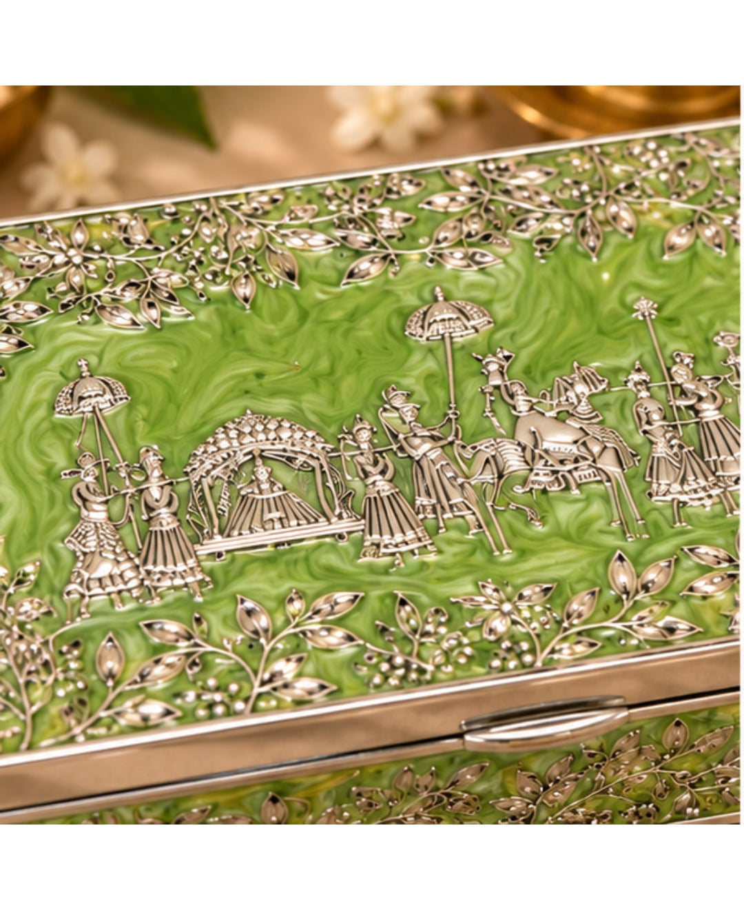 German Silver Royal Procession Box – Mint Green Enamel