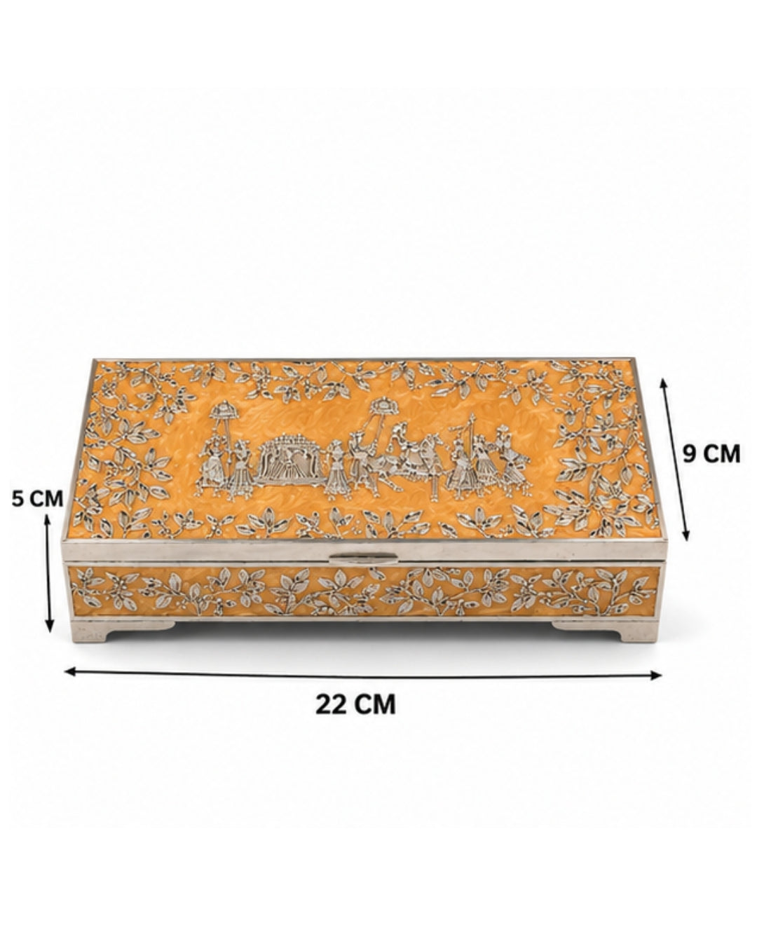 German Silver Royal Procession Box – Saffron Orange Enamel