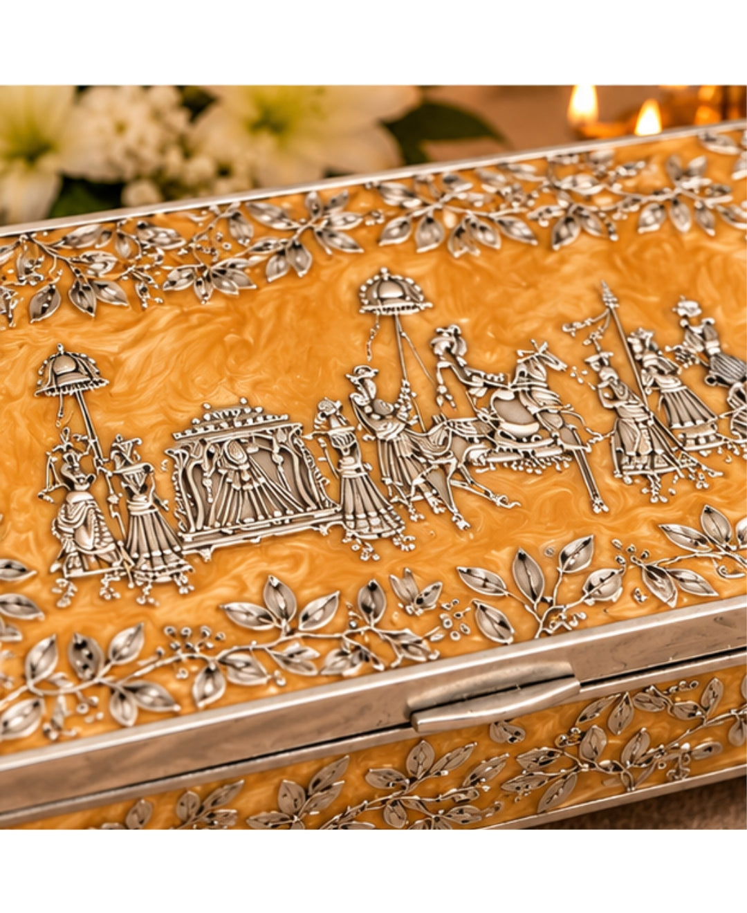 German Silver Royal Procession Box – Saffron Orange Enamel