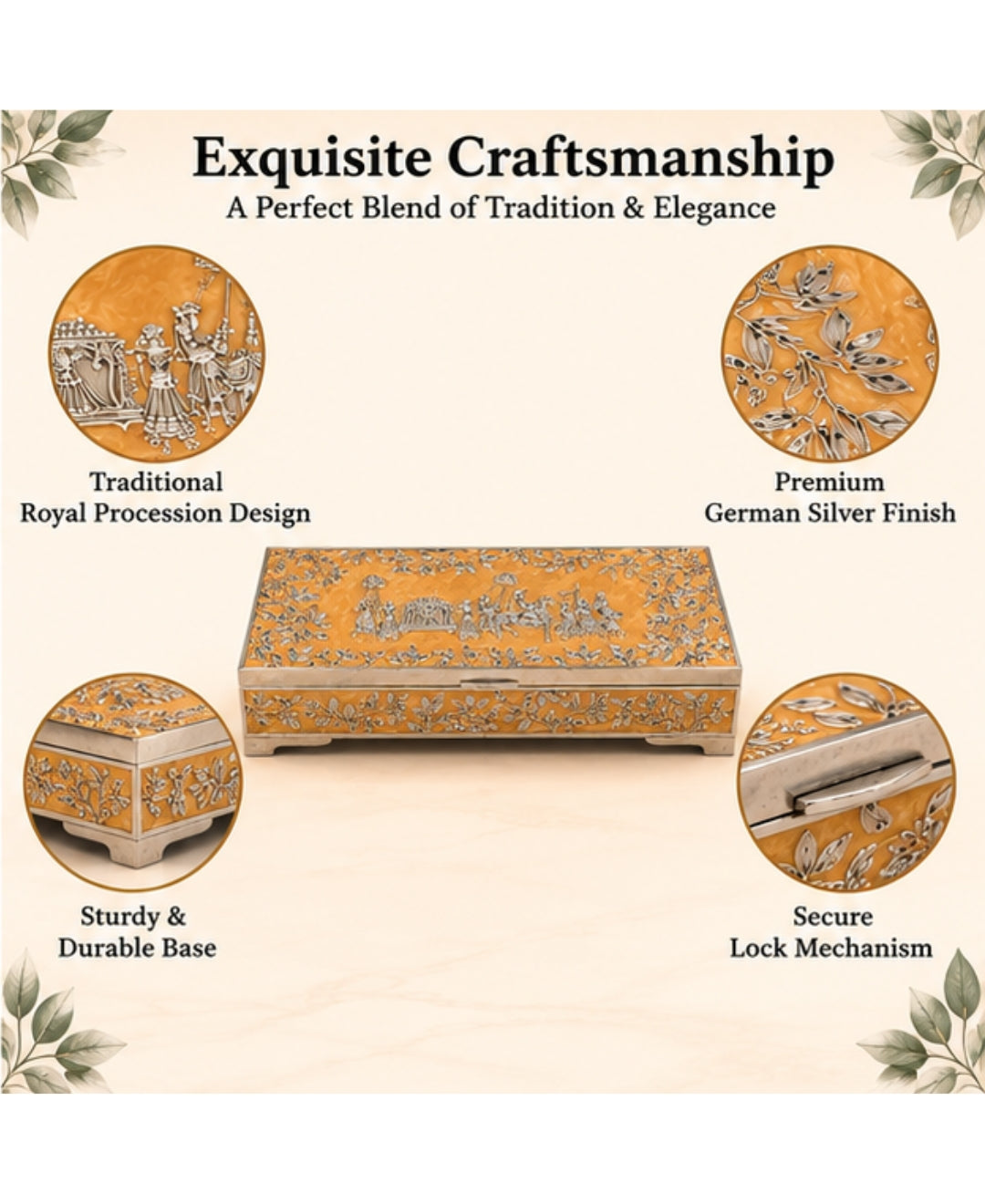 German Silver Royal Procession Box – Saffron Orange Enamel