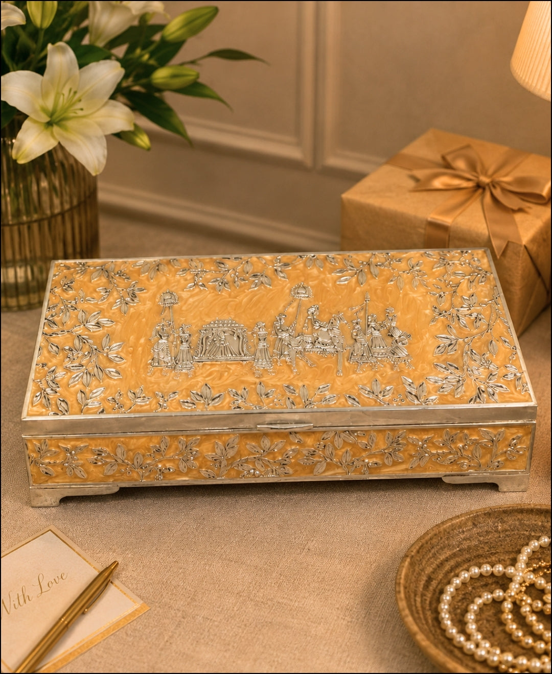 German Silver Royal Procession Box – Saffron Orange Enamel