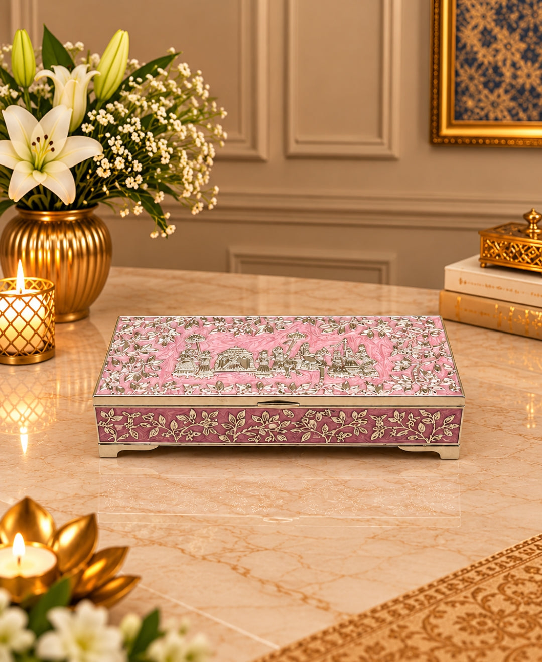 German Silver Royal Procession Box – Lilac Pink Enamel