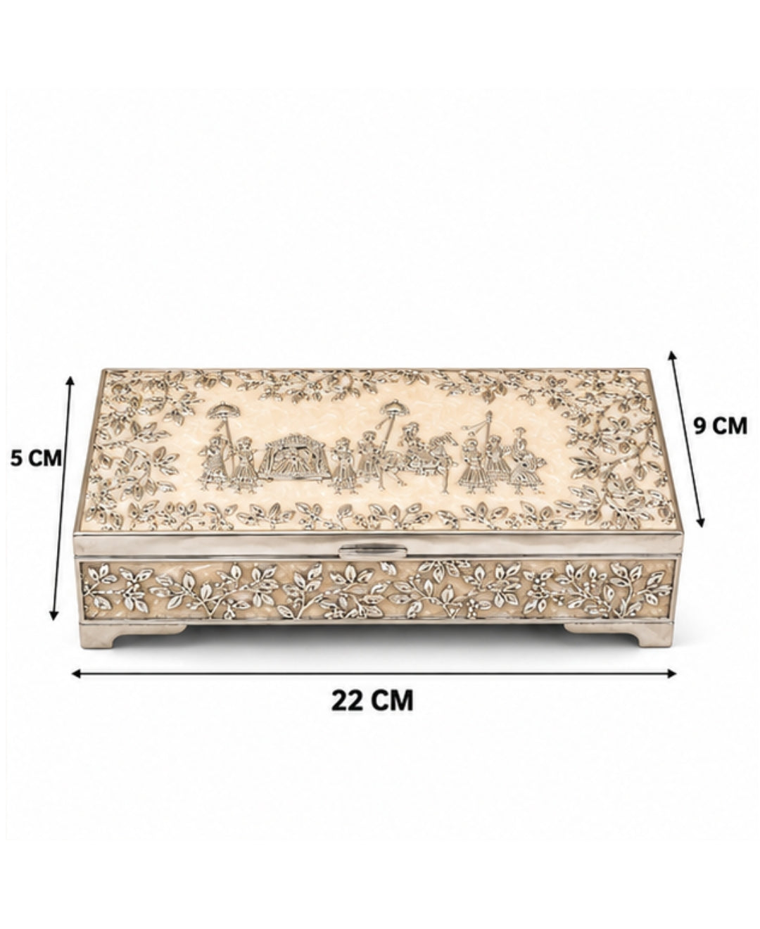 German Silver Royal Procession Box – Pearl White Enamel