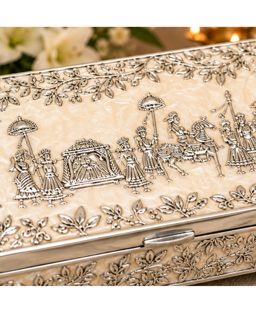 German Silver Royal Procession Box – Pearl White Enamel