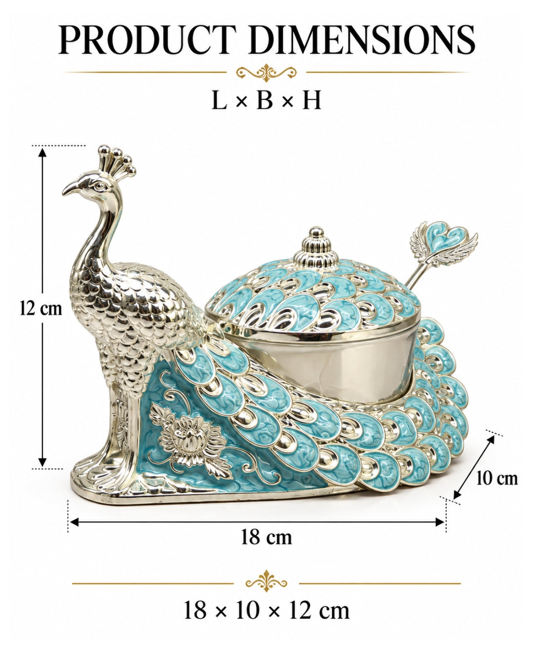 German Silver Peacock Bowl with Lid & Spoon – Sky Blue Enamel