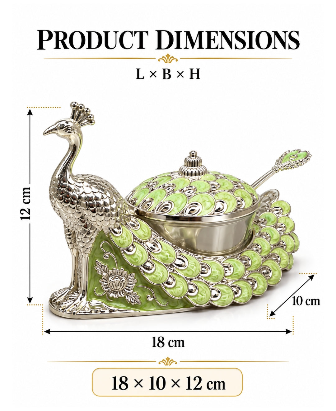 German Silver Peacock Bowl with Lid & Spoon – Mint Green Enamel