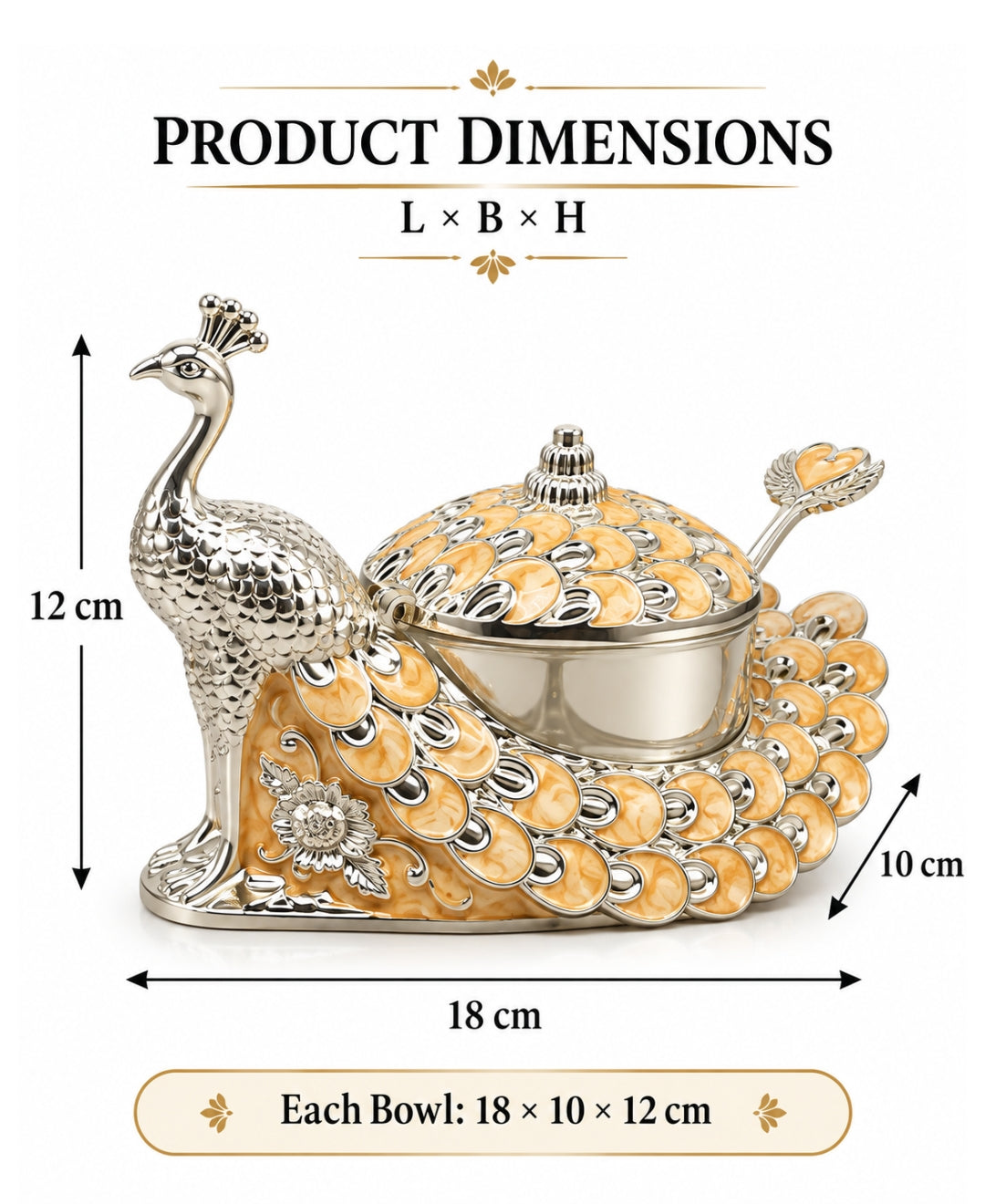 German Silver Peacock Bowl with Lid & Spoon – Saffron Orange Enamel