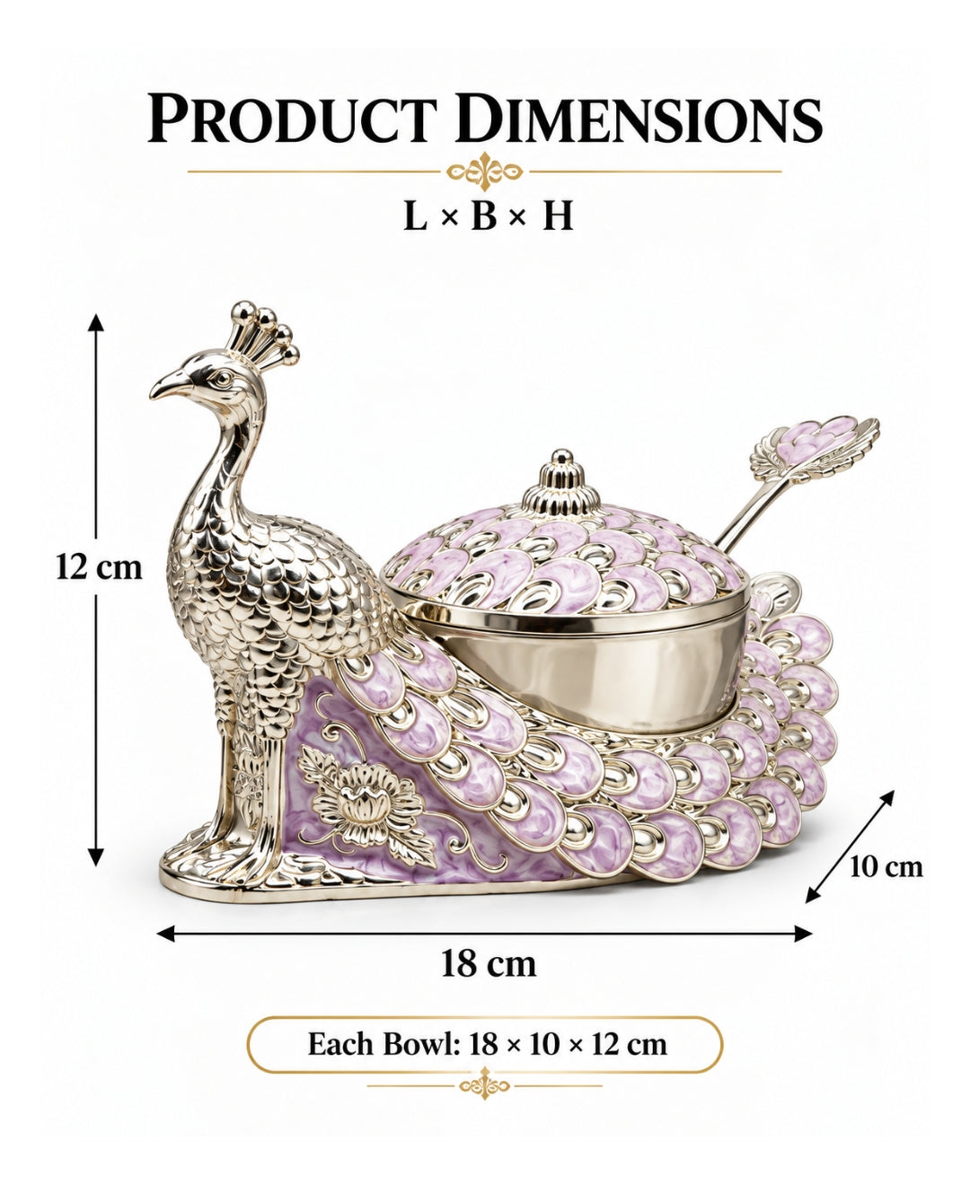 German Silver Peacock Bowl with Lid & Spoon – Lilac Pink Enamel