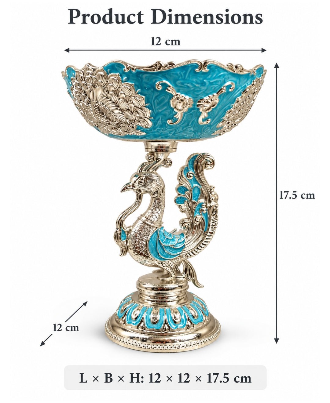 German Silver Peacock Pedestal Bowl – Sky Blue Enamel